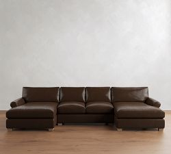 PB Comfort Modern Roll Arm Leather Double Chaise Sectional (135"&ndash;170")