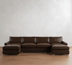 PB Comfort Modern Roll Arm Leather Double Chaise Sectional (135"&ndash;170")