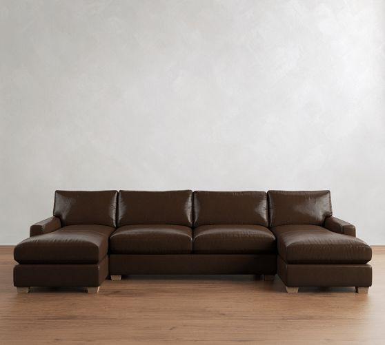 PB Comfort Modern Square Arm Leather Double Chaise Sectional (129"-164") by Pottery Barn
