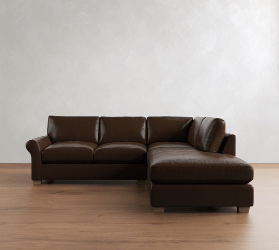 PB Comfort Modern Roll Arm Leather 3-Piece Bumper Sectional (108") by Pottery Barn