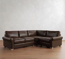 PB Comfort Modern Roll Arm Leather 3-Piece Wedge Sectional (117")