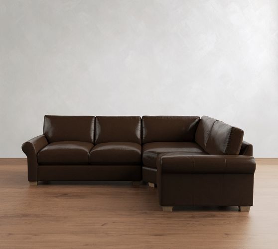 PB Comfort Modern Roll Arm Leather 3-Piece Wedge Sectional (117") by Pottery Barn