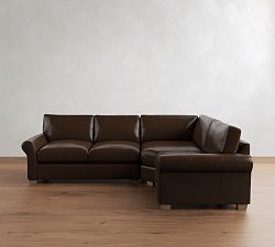 PB Comfort Modern Roll Arm Leather 3-Piece Wedge Sectional (117")