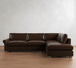 PB Comfort Modern Roll Arm Leather Return Bumper Sectional (124")