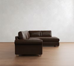 PB Comfort Modern Roll Arm Leather Return Bumper Sectional (124")