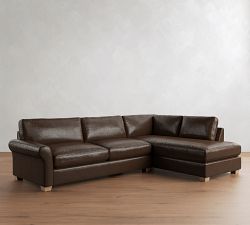 PB Comfort Modern Roll Arm Leather Return Bumper Sectional (124")