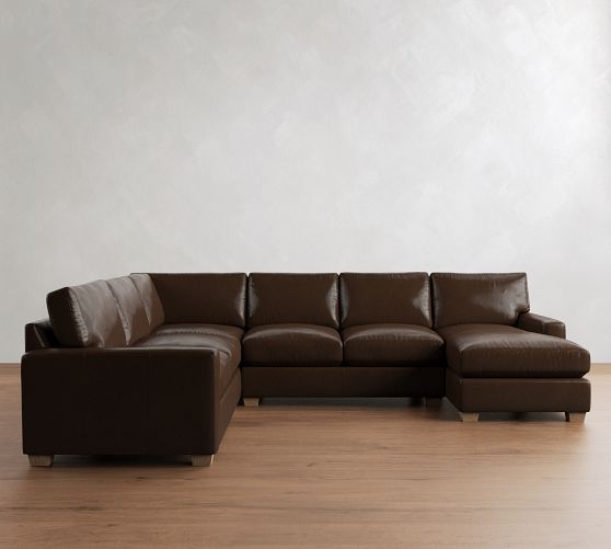 PB Comfort Modern Square Arm Leather 4-Piece Chaise Sectional (134") by Pottery Barn