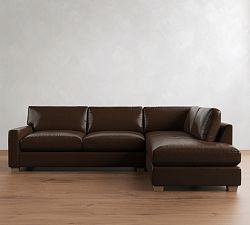 PB Comfort Modern Square Arm Leather Return Bumper Sectional (121")