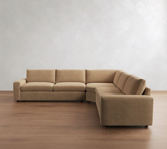Sierra Leather 3-Piece L-Shaped Wedge Sleeper Sectional (139") by Pottery Barn