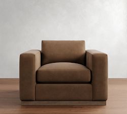 Carmel Wide Arm Leather Wood Base Chair