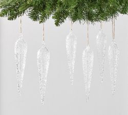 Glass Textured Icicle Ornaments - Set of 6