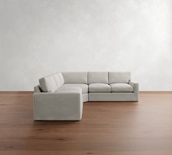 PB Comfort Modern Square Arm Slipcovered 3-Piece L-Shaped Wedge Sleeper Sectional (119")