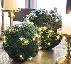 Light Up Faux Evergreen Spheres - Set of 2