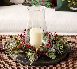 Lit Faux Pine and Berry Garland