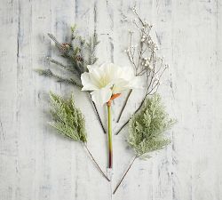 Faux Mixed Amaryllis &amp; Pine Bouquet - White