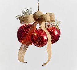 Lit Ornament and Bow Swag