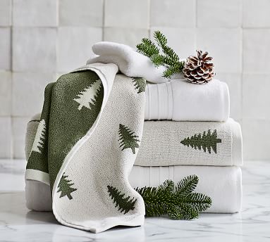 Pine Tree Reversible Jacquard Towel | Pottery Barn