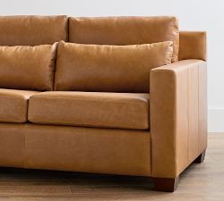 York Square Arm Deep Seat Leather 3-Piece L-Shaped Sectional (100")