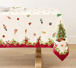 Open Box: Nostalgic Christmas Icon Cotton Tablecloth (70"W x 126"L) - White Multi