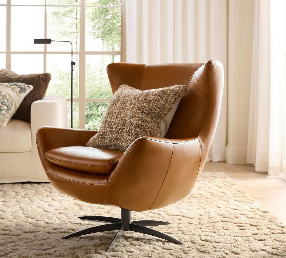 Wells Leather Swivel Chair by Pottery Barn