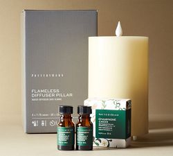 Flameless Oil Diffuser Pillar Candle with Remote + Scented Oil Set