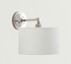 Linen Drum Shade Straight Arm Sconce (10'')