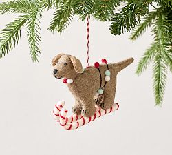 Open Box: Felt Sledding Dog with Lights Ornaments
