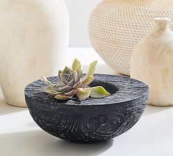 Shallow Carved Handcrafted Wood Decorative Bowl