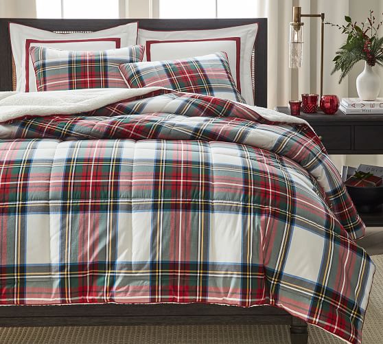 Stewart Plaid Cotton Sherpa Comforter by Pottery Barn