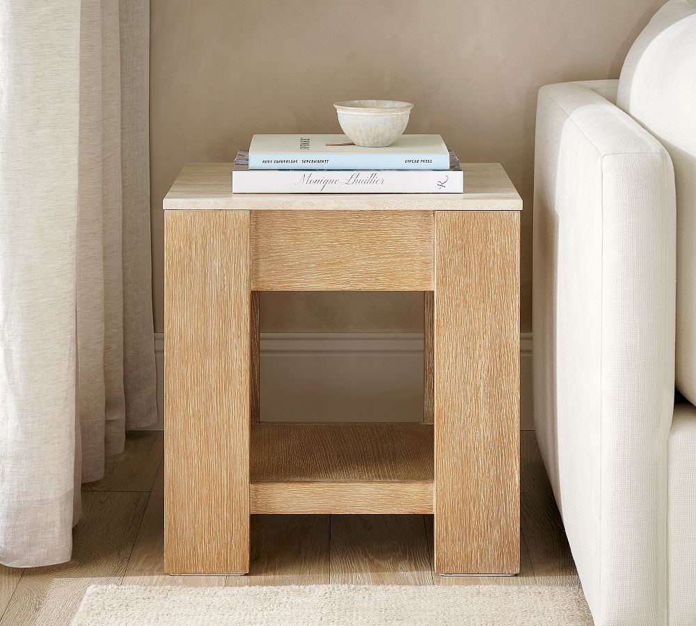 Travertine Square Side Table (21") by Pottery Barn