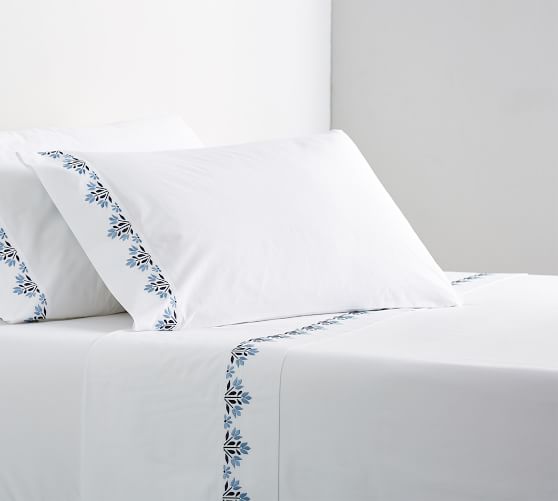Blossom Embroidered Organic Percale Sheet Set by Pottery Barn