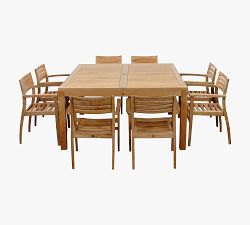 Saldano 9-Piece Teak Square Outdoor Dining Table with Monza Stackable Dining Armchair Set