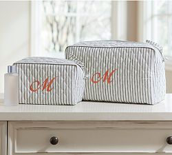 Ticking Stripe Cosmetic Bags, Set of 2