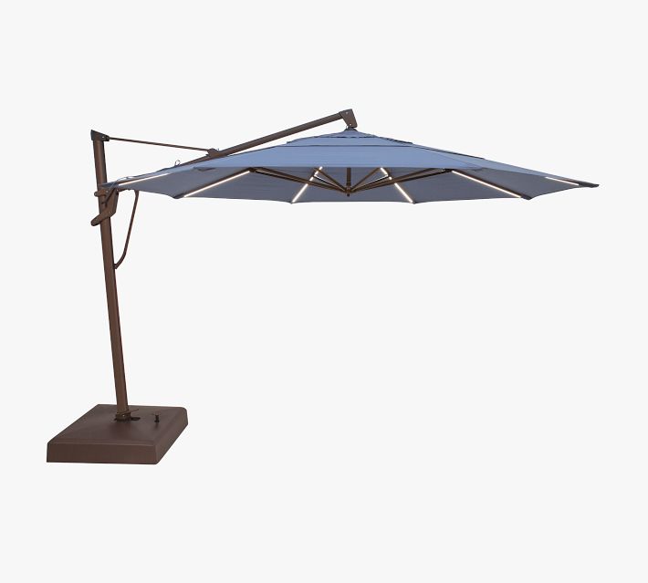 Carmela 13' Round Cantilever Outdoor Umbrella with Black Pole & Stationary Base, Beige/Canvas | Pottery Barn