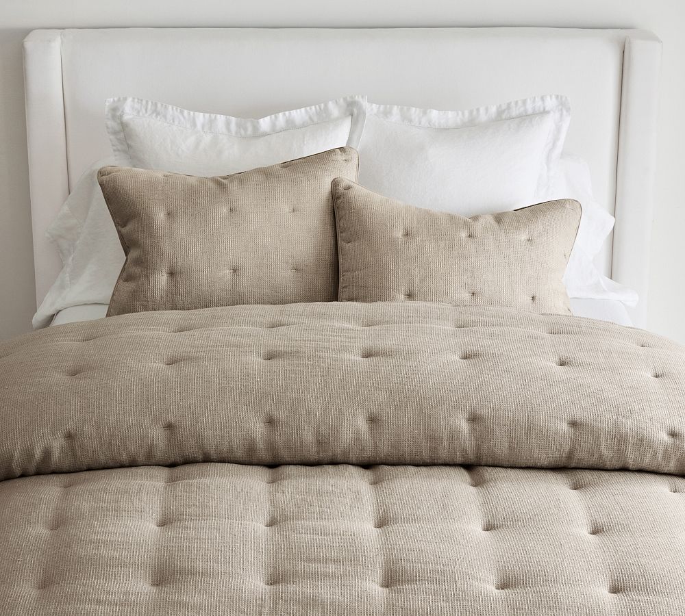 European Flax Linen Tufted Waffle Comforter - Dark Flax, King