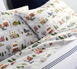 Winter Village Organic Flannel Pillowcases - Set of 2