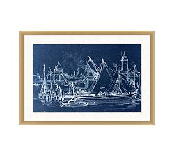 Blue Ships At Port Framed Print