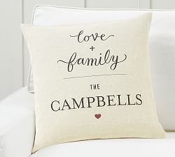 Personalized Love + Family Linen Pillow Cover