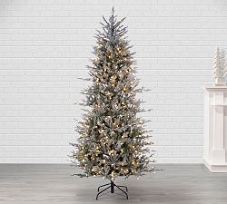 Faux Lighted Natural Cut Flocked Western Pine Tree With LED Lights - 7.5'