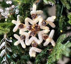 Lit Bottlebrush Snowflake with Pinecones Ornament