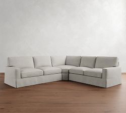 PB Comfort Square Arm Slipcovered 3-Piece L-Shaped Wedge Sleeper Sectional (119")