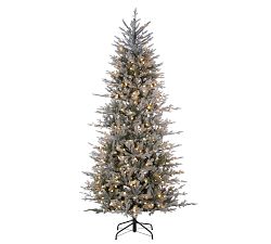 Faux Lighted Natural Cut Flocked Western Pine Tree With LED Lights - 7.5'