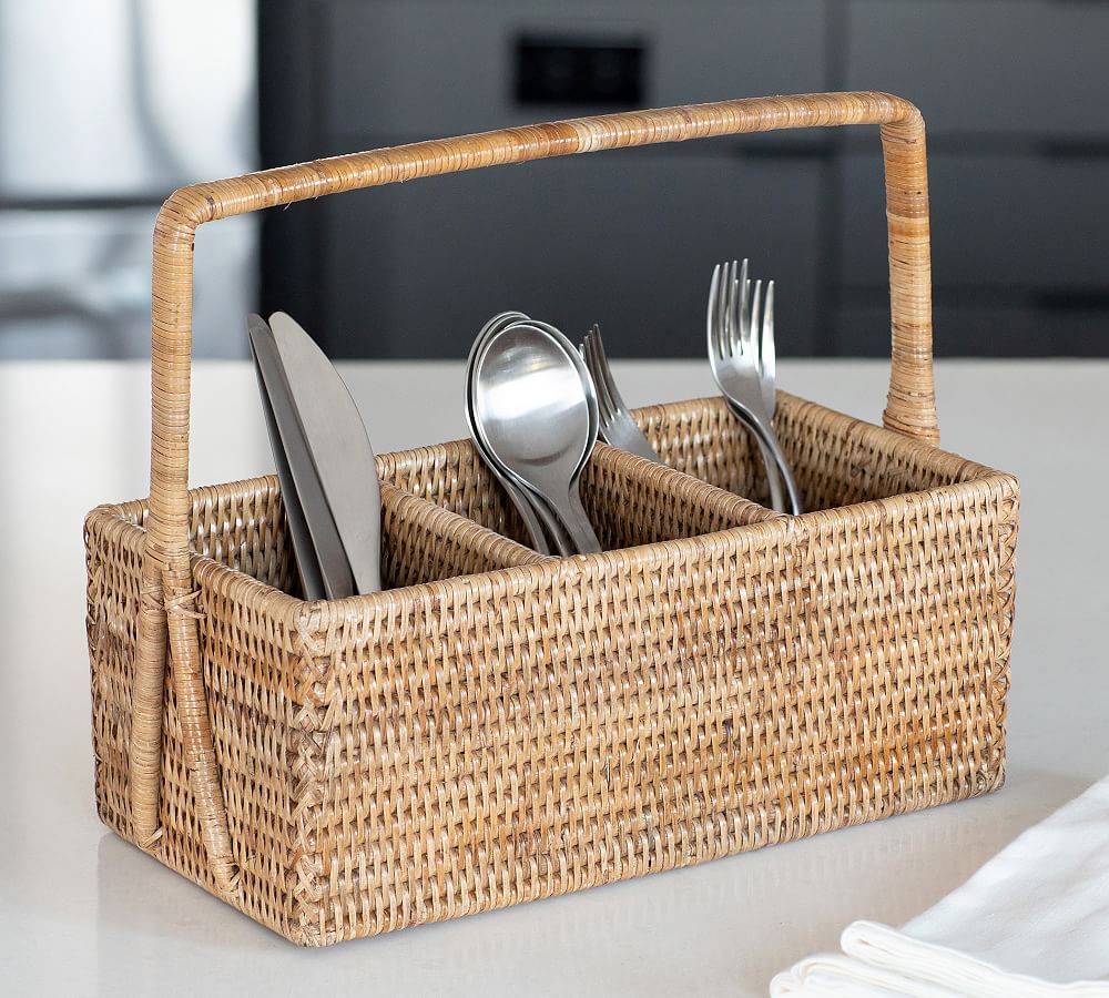Tava Handwoven Rattan Rectangular Flatware Caddy