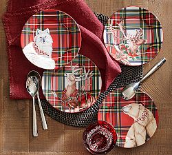Enchanted Forest Stewart Plaid Appetizer Plates - Mixed Set of 4