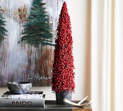 Open Box: Faux Potted Berry Cluster Cone Trees