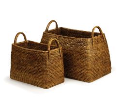 Bristol Rattan Square Handled Baskets, Set of 2