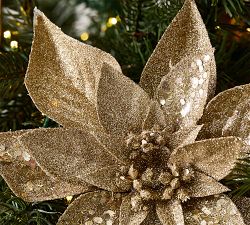 Gold Glitter Poinsettia Tree Pick - Set of 5