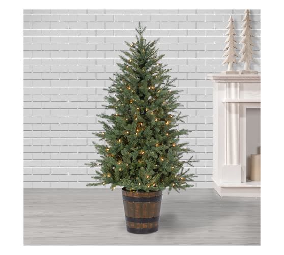 Lit Potted Faux Natural Cut Haywood Fir Tree