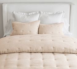 Open Box: European Flax Linen Tufted Waffle Comforter, Full/Queen - Rosewater