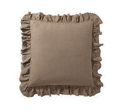 Open Box: Belgian Flax Linen Fringe Ruffle Sham, Euro, Set of 3-Cafe Noir